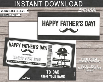 BBQ Voucher Coupon Template - Printable Fathers Day Gift Certificate Ticket Card for Dad - Barbecue Dinner Meal - EDITABLE Text DOWNLOAD