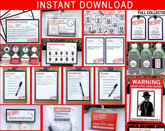 Spy Party Printables: Secret Agent Invitation & Decorations (Editable Text - Instant Download)