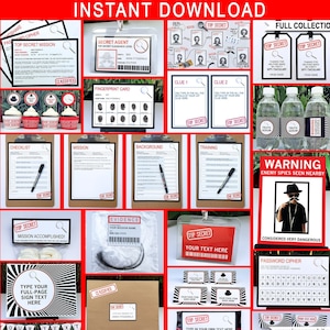 Secret Agent Party Templates + Invitation - Printable Spy Theme Birthday Party Decorations - DIY EDITABLE TEXT