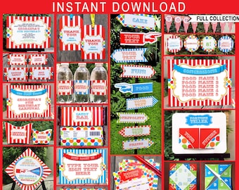 Carnival Party Decorations, Invitations & Printables - Circus Theme Template - Kit Bundle Set Pack Package - INSTANT DOWNLOAD text EDITABLE