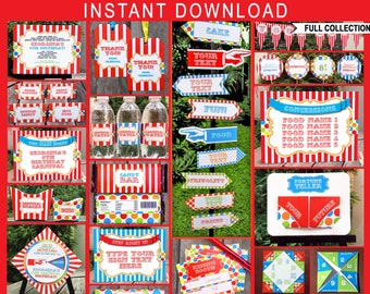 Carnival Party Decorations & Invitation Set (Editable Text, Instant Download)