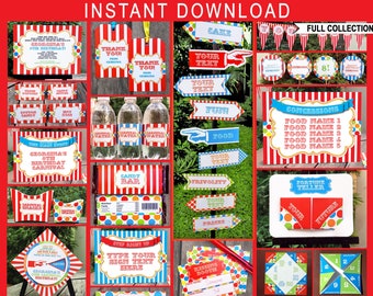 Carnival Theme Party Invitations & Decorations - Printable Package Set Bundle Pack Kit - INSTANT DOWNLOAD text EDITABLE - you personalize