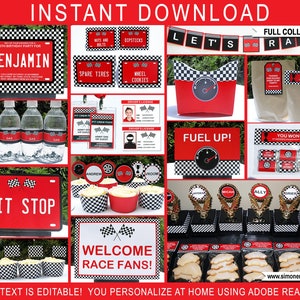 Race Car Party Printable Decorations & Invitation Template Bundle - Two Fast / Fast One Birthday Theme - Racing Car Invite - Food Labels - Pit Crew Passes - Drivers License - Pit Stop Sign - Birthday Theme -INSTANT DOWNLOAD - EDITABLE Text