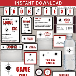 Printable Laser Tag Template Bundle - Birthday Party Theme Decorations & Invitation - INSTANT DOWNLOAD - EDITABLE text - you personalize