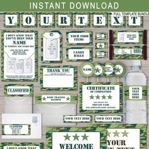 Army Birthday Party Decorations: Green Camo, Editable Text (Digital Download)