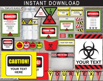 Science Birthday Party Template Bundle: Editable Invitations & Decorations (Digital Download)
