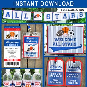 Sports Theme Party Template Bundle Invitation Printable All Star Birthday Decorations Package Pack Set Kit Collection EDITABLE DOWNLOAD image 2