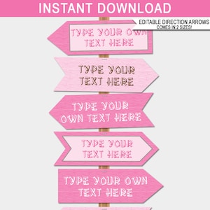 Pink Camping Signs Template Bundle - Printable Direction Arrows - Girls Camp Theme Birthday Party Decorations - EDITABLE TEXT DOWNLOAD