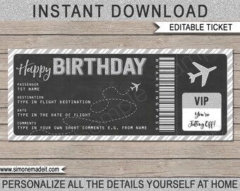 birthday gift airplane ticket printable boarding pass etsy