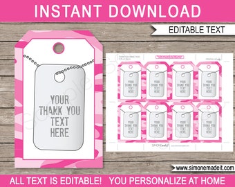 Pink Camo Favor Tags Template - Printable Army Theme Birthday Party Thank You Tags - INSTANT DOWNLOAD - EDITABLE text