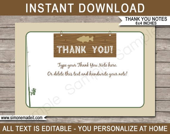 fishing party thank you cards printable thank you notes fishing