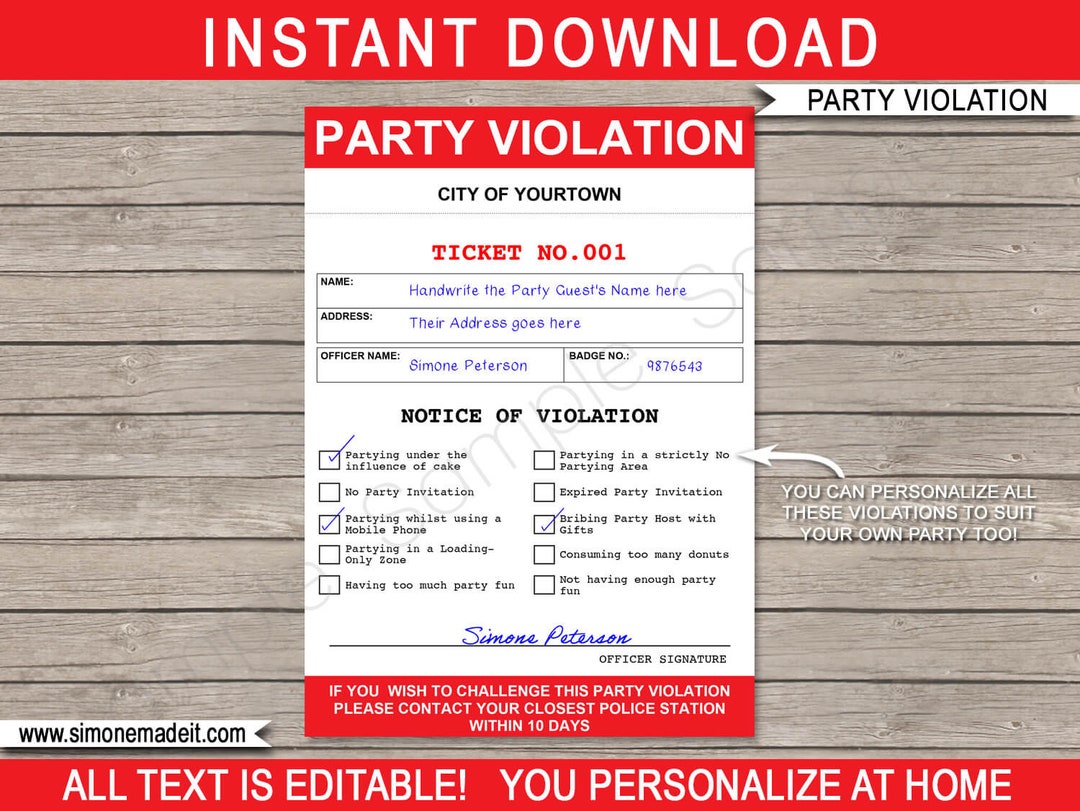Police Party Violation Notice Template Printable Party Games & Decorations Halloween Costume