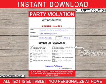 Police Party Violation Notice Template: Editable Costume Prop (Digital Download)