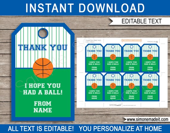 Basketball Favor Tags Template - Printable Birthday Party Thank You ...