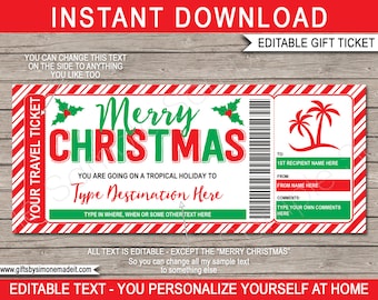 Beach Trip Ticket Template Surprise Trip Reveal Christmas Gift Idea, Tropical Vacation Getaway Holiday Destination - INSTANT DOWNLOAD