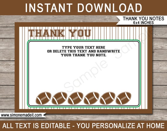 Football Thank You Cards Printable Thank You Notes Football Party Football Thank You Cards Printable Thank You Notes Football Party