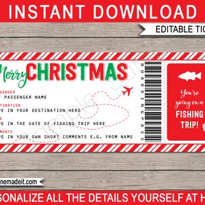 Surprise Fishing Trip Boarding Pass Christmas Gift Printable Ticket Fishing Holiday Vacation Getaway INSTANT DOWNLOAD with EDITABLE text image 1