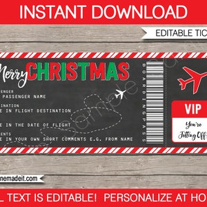 Modelo de bilhete de embarque para presente de Natal - revelação de viagem surpresa, feriado, férias - cupom de voo - DOWNLOAD INSTANTÂNEO - EDITÁVEL