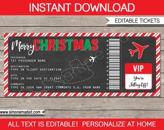 Christmas Gift Boarding Pass Ticket Template - Surprise Trip Reveal, Holiday, Vacation - Flight Coupon - INSTANT DOWNLOAD - EDITABLE