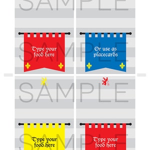 Medieval Food Tags Templates - Printable Knight Birthday Party Theme ...