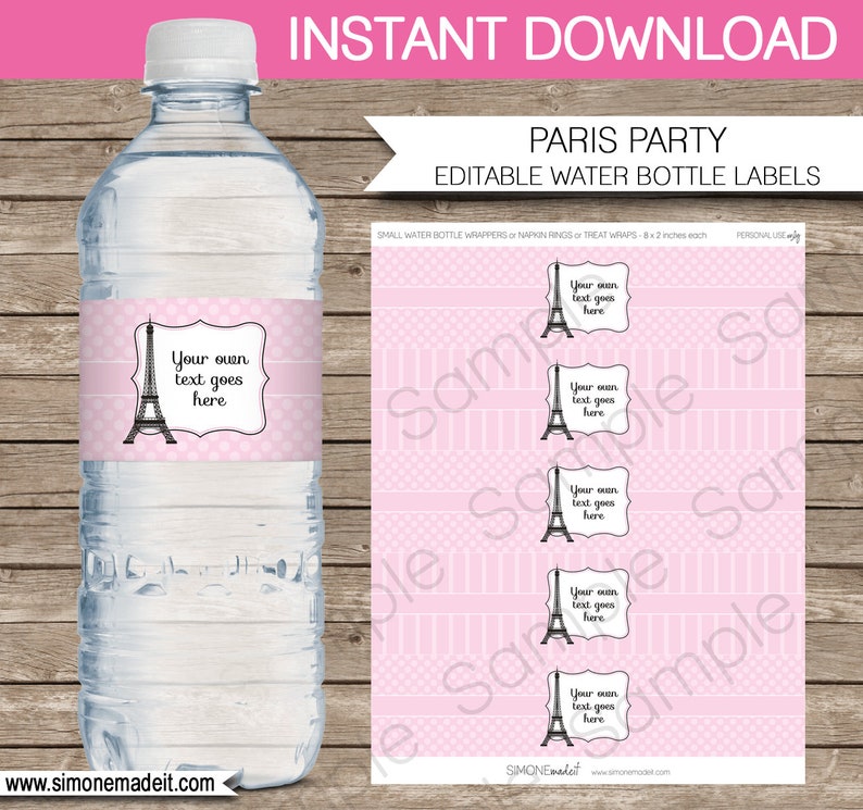 Paris Theme Party Templates with Invitation Printable Girls Birthday Decoration Bundle Pack Package Set Kit Collection DIY EDITABLE TEXT image 8