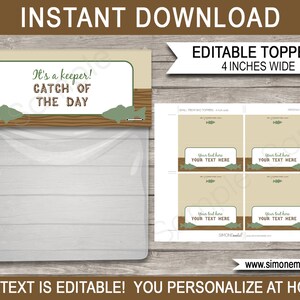 Angeln Partygeschenke Bag Toppers Template Printable - Ruhestand oder Geburtstagsfeier - 4 Zoll breit - SOFORTIGER DOWNLOAD - EDITIERBARER Text