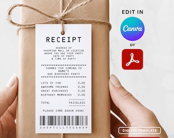 Bewerkbare bon gunsttags, Canva Shopping Party gunsten sjabloon, Mall verjaardag bedankkaartjes, Shop Till You Drop Party, afdrukbare