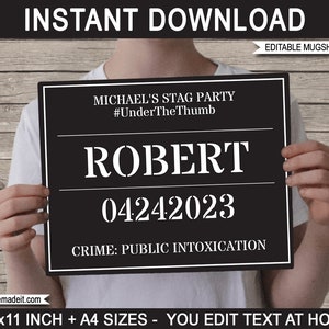 Mugshot Sign Board Photo Booth Prop Mug Shot Police Party, Murder Mystery, Cops & Robbers, Stag, Spy INSTANT DOWNLOAD EDITABLE imagem 3