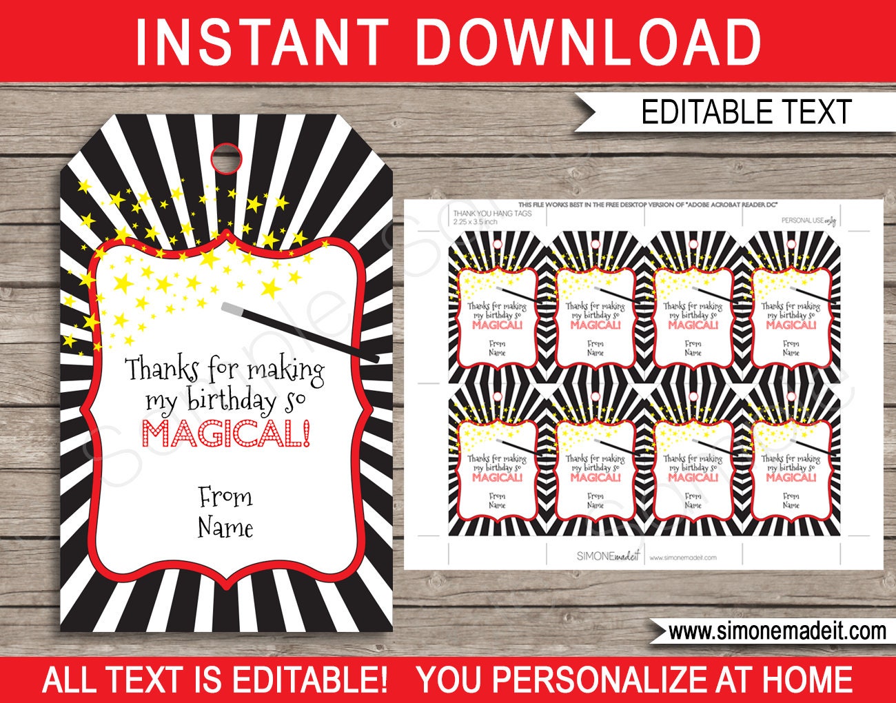 magic-party-template-bundle-invitation-printable-magician-birthday-decorations-package-pack-set-kit-collection-editable-text-download-etsy