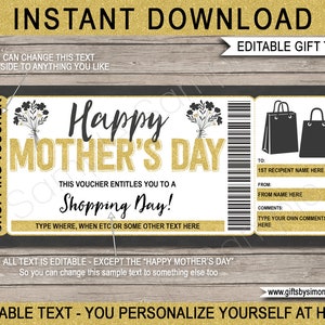 Mothers Day Shopping Spree Gift Certificate Template - Printable Coupon Voucher Card - Shopping Trip Gift Idea - EDITABLE text DOWNLOAD