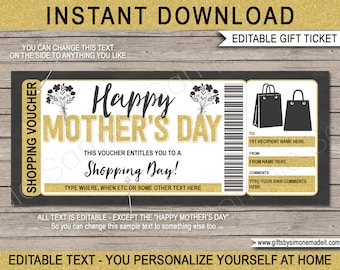 Mothers Day Shopping Spree Gift Certificate Template - Printable Coupon Voucher Card - Shopping Trip Gift Idea - EDITABLE text DOWNLOAD