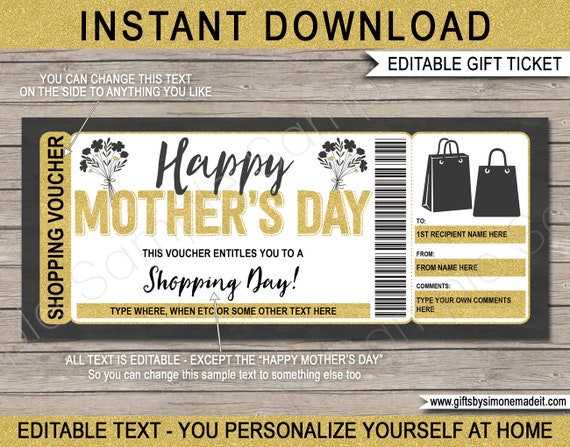 Mother's Day Gift Voucher, Surprise Gift for Mom Certificate Template, –  Cute Party Dash