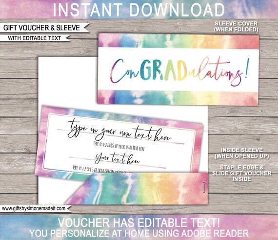 Graduation Gift Voucher Certificate Card Template - Printable Experience Ticket - Gift for Teenager Idea - Tye Die - Custom Gift Reveal Il_570xn