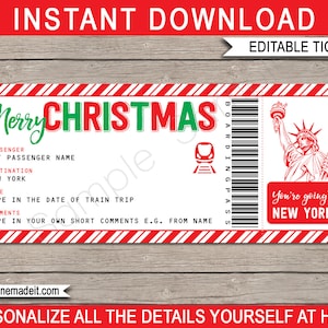 Modello di biglietto ferroviario di New York - Carta d'imbarco stampabile - Regalo di Natale - Viaggio a sorpresa a New York - DOWNLOAD IMMEDIATO con testo modificabile