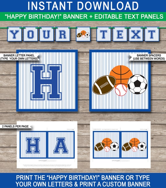 All Star Sports Party Banner - Happy Birthday Banner - Custom Banner - Party Decorations - Bunting - INSTANT DOWNLOAD with EDITABLE text Il_570xn