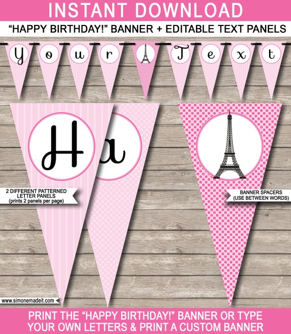 Paris Party Banner Happy Birthday Banner Custom Paris Banner