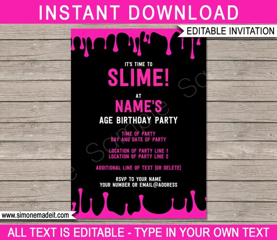 Slime Party Invite Template - Printable Birthday Party Theme Invitation ...