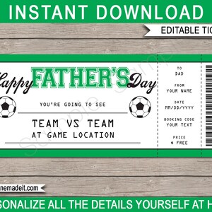 Vatertag Fußball Ticket Geschenk - Druckbare Fußball Spiel Ticket Gutschein Zertifikatskarte Coupon - Überraschung für Papa - EDITIERBARER TEXT DOWNLOAD