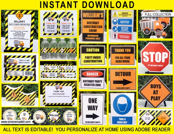 Construction Party Templates With Invitation Printable Dump Etsy Uk
