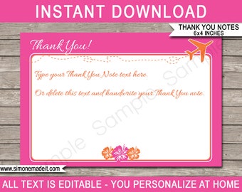 Hawaiian Luau Party Thank You Cards - Printable Thank You Notes - Luau Theme - Favor Tags - 4x6 inch - INSTANT DOWNLOAD with EDITABLE text