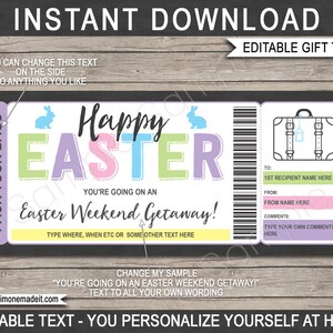 Easter Weekend Getaway Voucher Template Gift Certificate Ticket Card - Printable Trip Away, Pack Your Bags, Hotel Stay - INSTANT DOWNLOAD