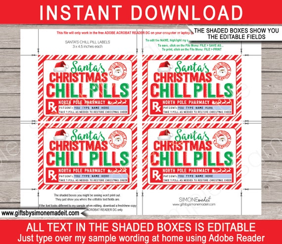Santa Chistmas Chill Pills Printable Template Xmas Holiday ...