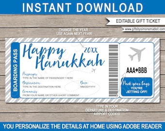 Printable Hanukkah Boarding Pass: Surprise Trip Ticket (INSTANT DOWNLOAD)