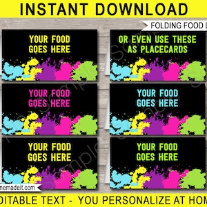 Neon Glow Food Labels - Neon Glow Theme Party - Food Buffet Tags - Printable Party Decorations - INSTANT DOWNLOAD with EDITABLE text