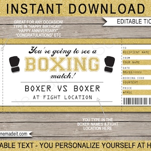 Boxen Ticket Geschenk Überraschung Boxkampf Ticket - Druckbare Gutschein Zertifikat Vorlage - Jeden Anlass - INSTANT DOWNLOAD - EDITIERBARER Text