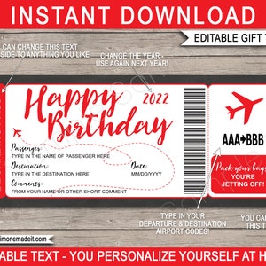 Printable Plane Ticket Surprise Trip Reveal Birthday Gift - Etsy