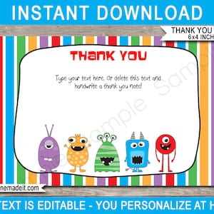 Monster Theme Party Decorations & Invitation Template Bundle Printable Monster Bash Birthday DIY EDITABLE TEXT image 10