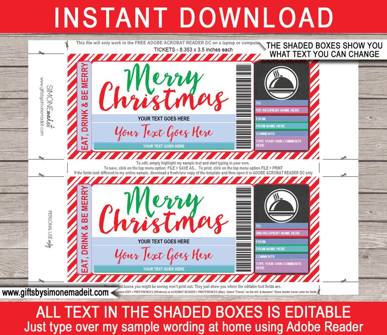 Plantilla de certificado de regalo para restaurante navideño: Ticket de ...