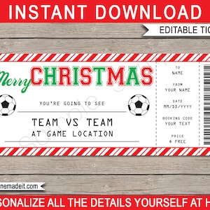 Fußball Spiel Karte Weihnachtsgeschenk - Überraschung Fußball Spiel Karte - Druckbare Vorlage - Gutschein Zertifikat - INSTANT DOWNLOAD - EDITIERBAR