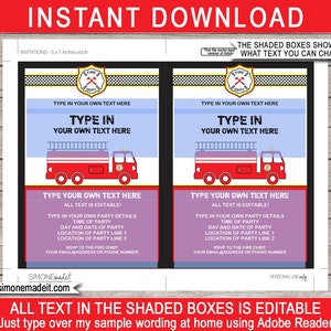 Fireman Party Decorations Invitation Printable Template Bundle Firetruck Package Pack Set Kit Collection INSTANT DOWNLOAD text EDITABLE image 4